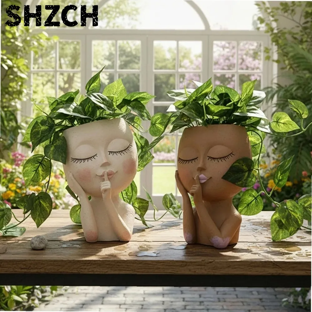 1PC, Flowerpots Decorated with Closed Eyes Dolls, Garden Doll Flowerpots, and Flowerpots Decorated with Resin Material
