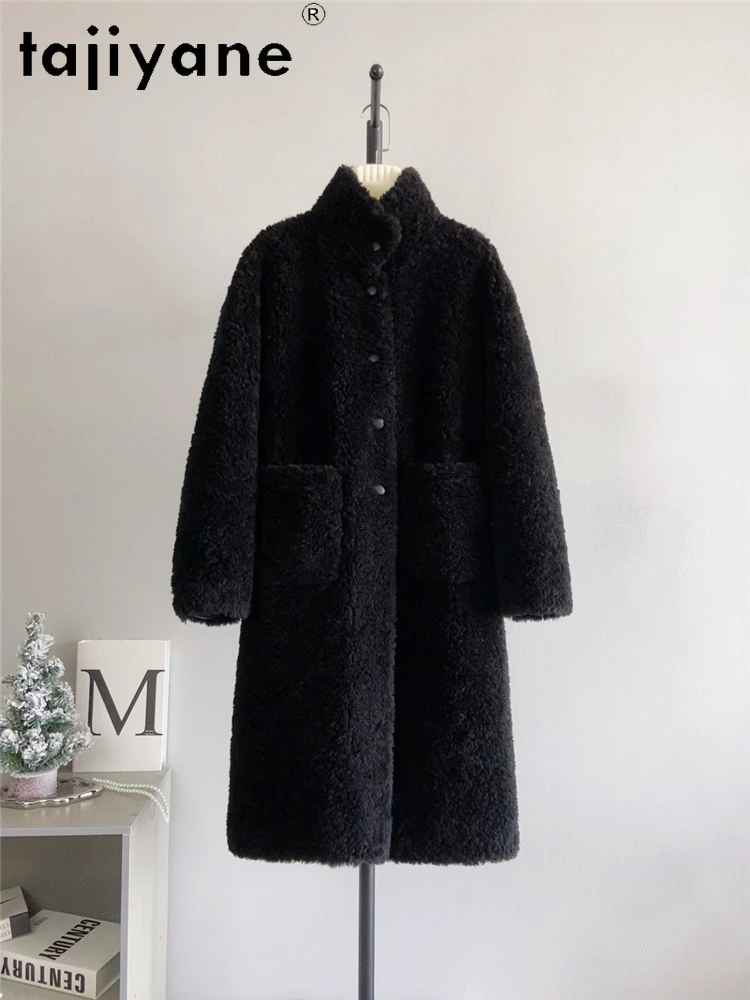 معاطف من الصوف الطبيعي 100% من TAJIYANE للنساء على الطراز الكوري سترة طويلة للقص 2025 ملابس خارجية شتوية ملابس نسائية