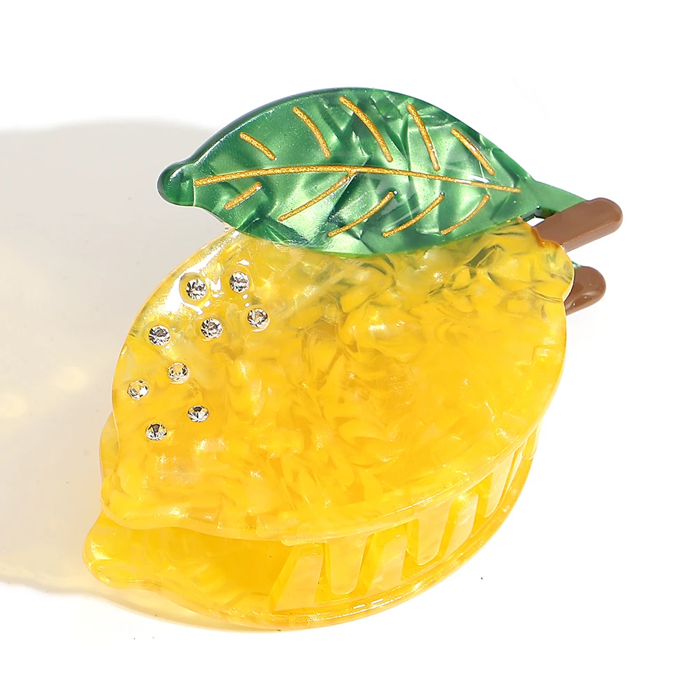 الفاخرة خلات حجر الراين الفاكهة الليمون كراب مشبك شعر جديد لا زلة ثابت ذيل حصان القرش إكسسوارات الشعر أداة أغطية الرأس دبوس الشعر #1