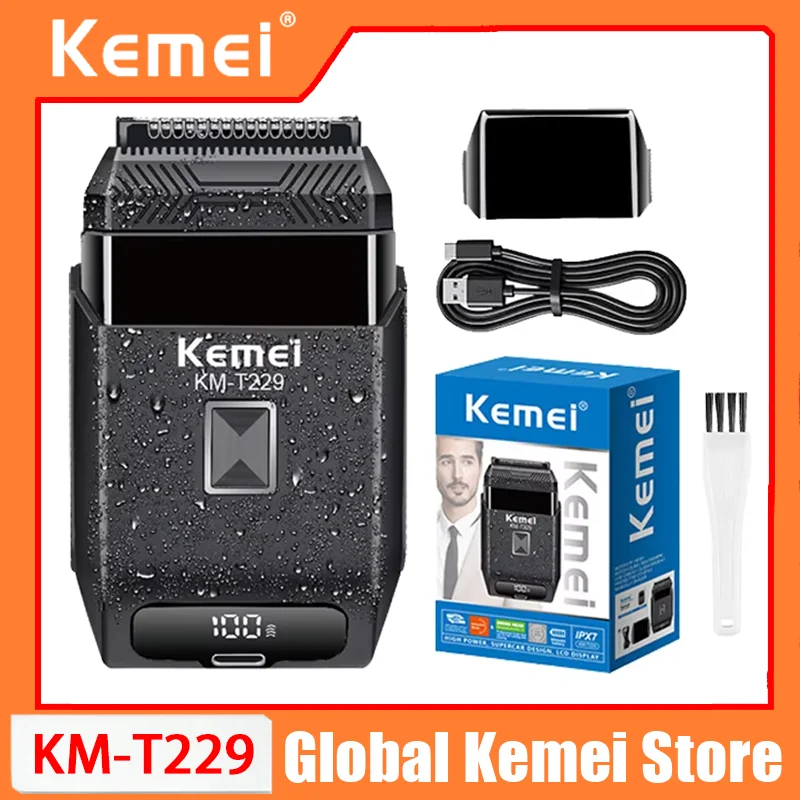 

Kemei KM-T229 Professional IPX7 Waterproof Shaving Machine Men Travel Beard Trimmer Electric Shaver Barber Rechargeable Razor