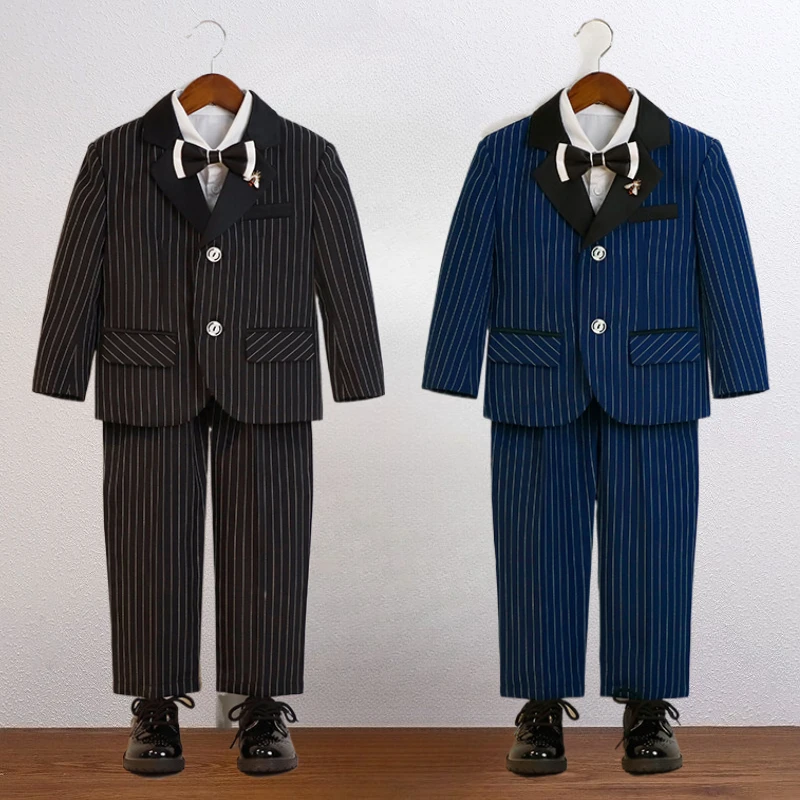 

Kids Suit Boys Blazer Autumn British Gentleman Striped Formal Clothes Piano Recital Choir Performance Outfits Set for Children