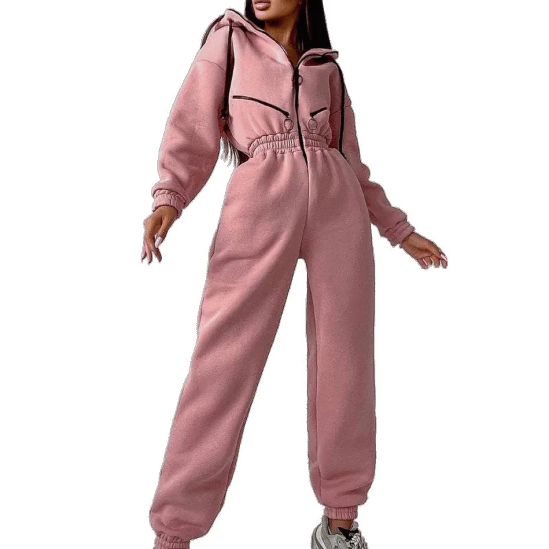 خريف 2024 بدلة رير نسائية غير رسمية بقلنسوة عصرية بنطال ذو قصة أرجل واسعة مريحة تسمح بمرور الهواء للسيدات #5