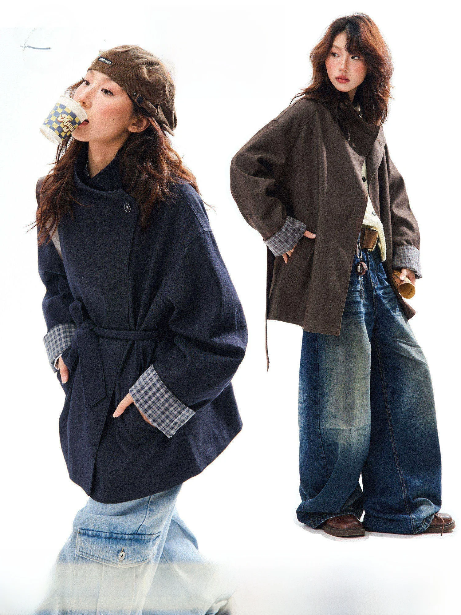 

Young Stage Retro Briti Sle Belted ort Coat Women's Autumn Winter New Casual Versatile Waist Cinching Jaet