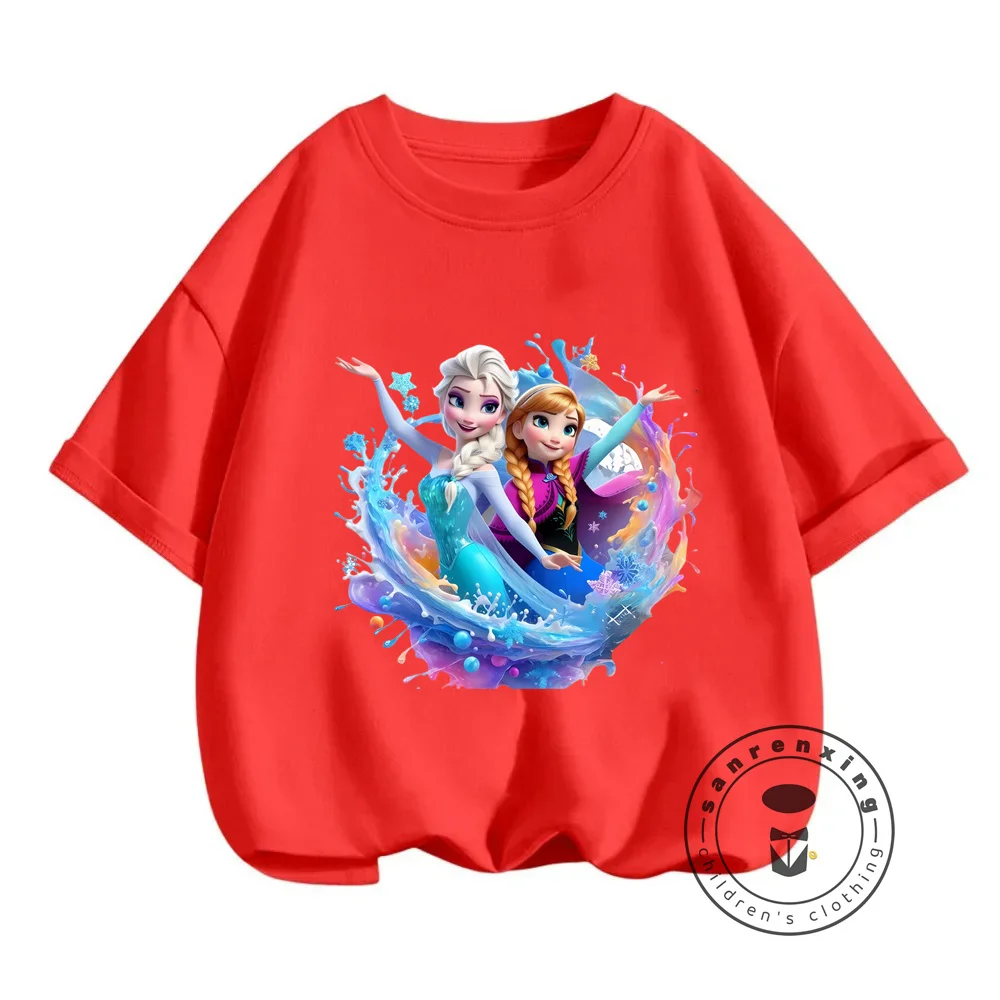 New Cool Disney Beautiful Elsa Princess Summer T-Shirts Lovely Kawaii O-Neck Tops for Boys and Girls Exuding Grace and Style