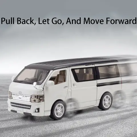 1:32 Skala HIACE Leksaksbilsmodeller i legering, gjuten MPV, dörrar öppna, dragback, ljud- och ljusfunktion, affärsfordon, presenter till pojkar 10 best sales gjuten Hiac - №8