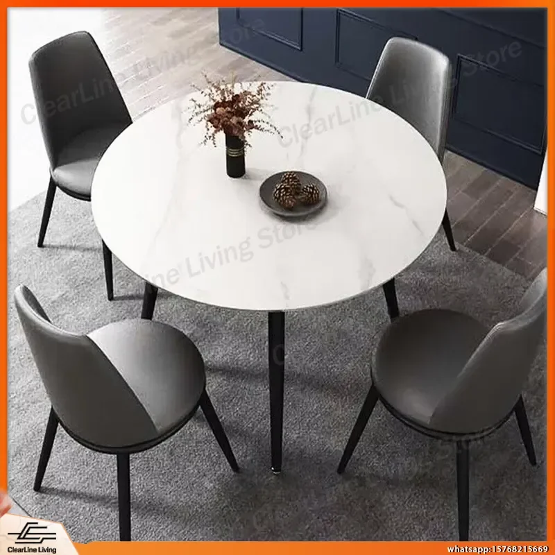 Modern Round Dining Table Marble Top 80cm Diameter Kitchen Table Living Room Restaurant Island Table for 4 People Home