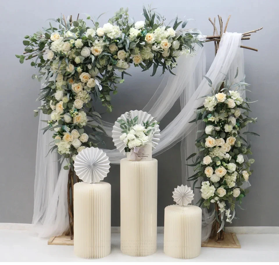 

Luxury Rose Hydrangea Willow Leaf Eucalyptus Greenery Artificial Flower Row Arrangement Wedding Arch Decor Hanging Corner Flower