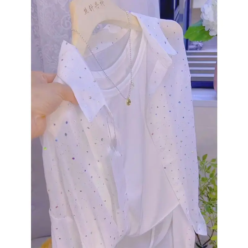 

Fashionable Glitter Lightweight Breathable Long Sleeve Women's Summer New Loose Versatile High-End Feeling Sun Protection Shirt