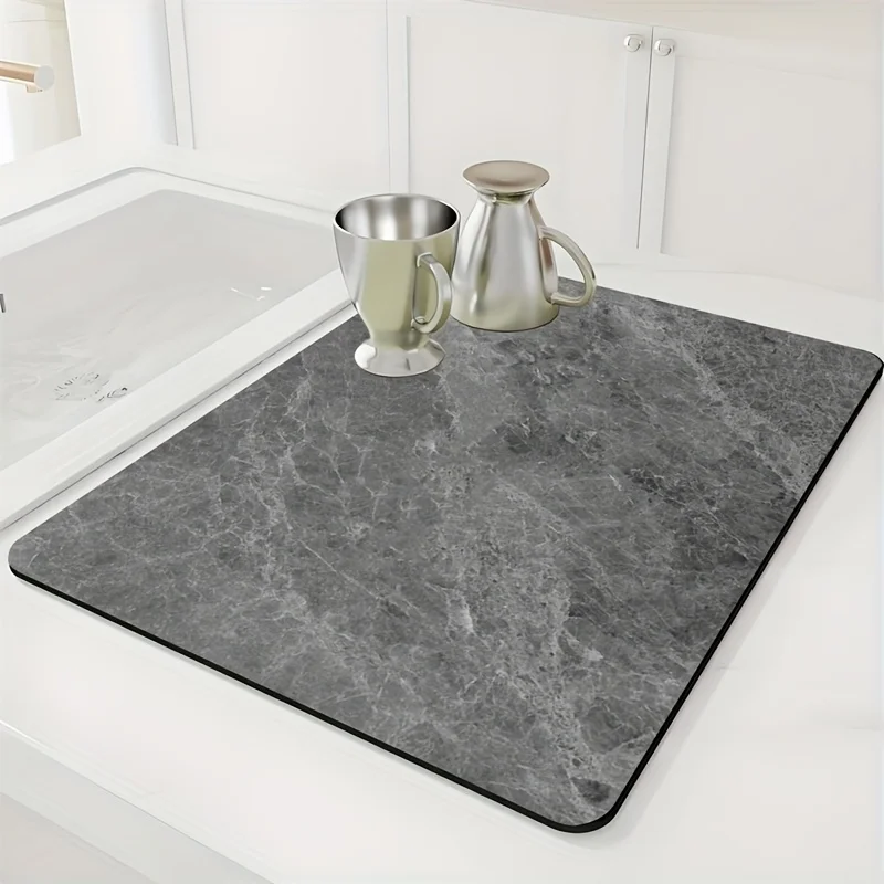 Grey Marble Kitchen Mat Coffee Machine Pad Washing Machine Mat Heat Resistant Non Slip Tabletop Cup Absorbent Protection