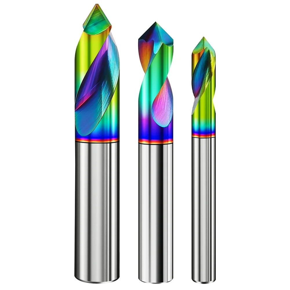 HRC65 Colorful Spot Drill For Aluminum 90° Carbide Chamfer End Mill Stub Starting Location Center Bit 2Flute Router Bit CNC Tool