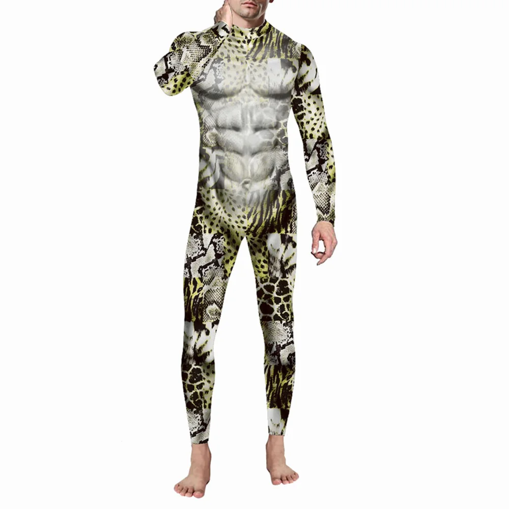 Disfraz de Halloween para adultos, traje Sexy con estampado Digital de animales, mono de bola, Catsuit