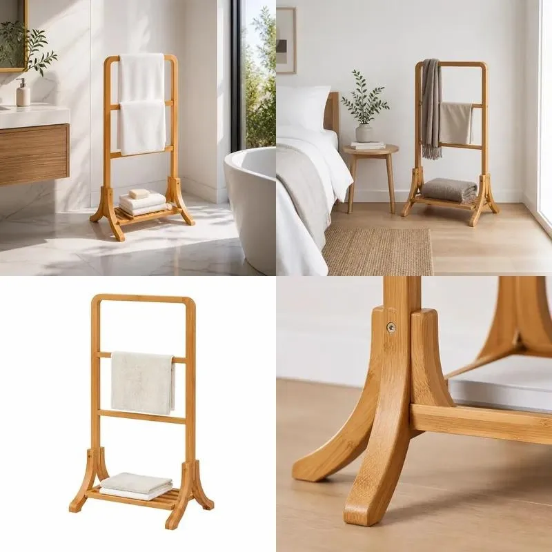 Simple Three Layer Multifunctional Bathroom Towel Rack Independent Bamboo Storage Shelf