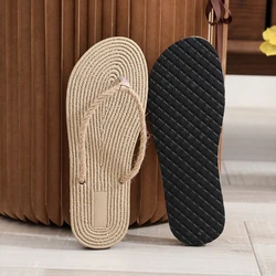 2024 Women Indoor Floor Flat Shoes Linen Flip Flops Home Slippers Female Slipper Comfortable Ladies Beach Slide Chaussure Femme