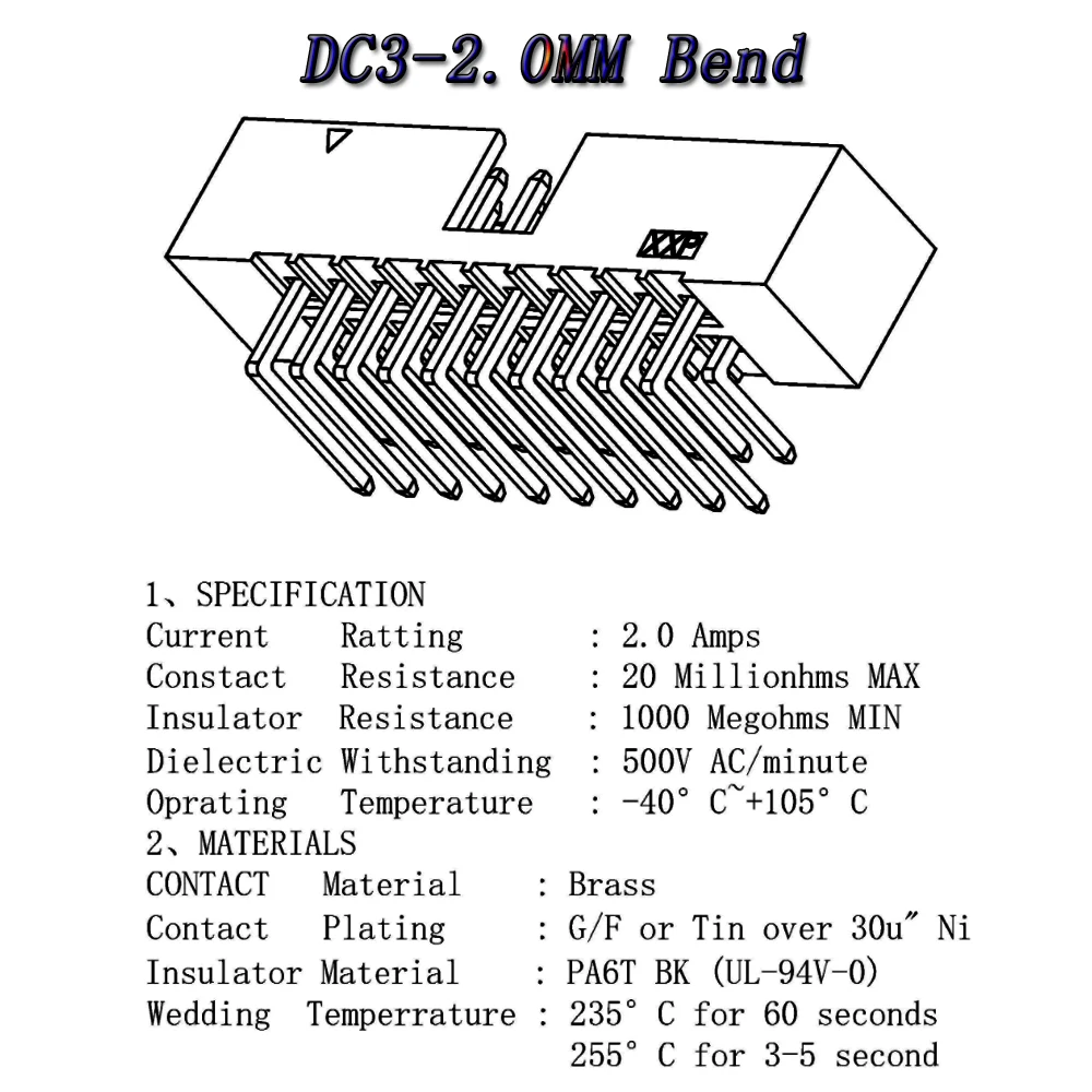 10 قطعة DC3 2.0 مللي متر الملعب ذكر موصل 6 10 14 16 18 20 26 30 34 40 44 50 دبوس الزاوية اليمنى صندوق رأس IDC المقبس #6