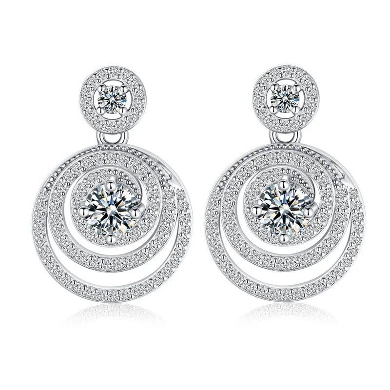 

ZFSILVER модные s925 серебро муассанит классический изысканный дизайн круглые серьги-подвески женские аксессуары ювелирные изделия подарок KE104