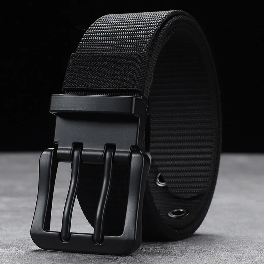 Alloy Double Needle Buckle Belt Hot New Double Pin Buckle Men Can Cut Nylon Belt Casual All-match Student Youth Korean Jeans