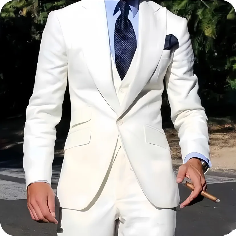 Trajes clásicos personalizados para hombres de negocios, chaqueta Formal con solapa de pico, chaleco, pantalones, esmoquin diario para graduación y boda, 3 piezas