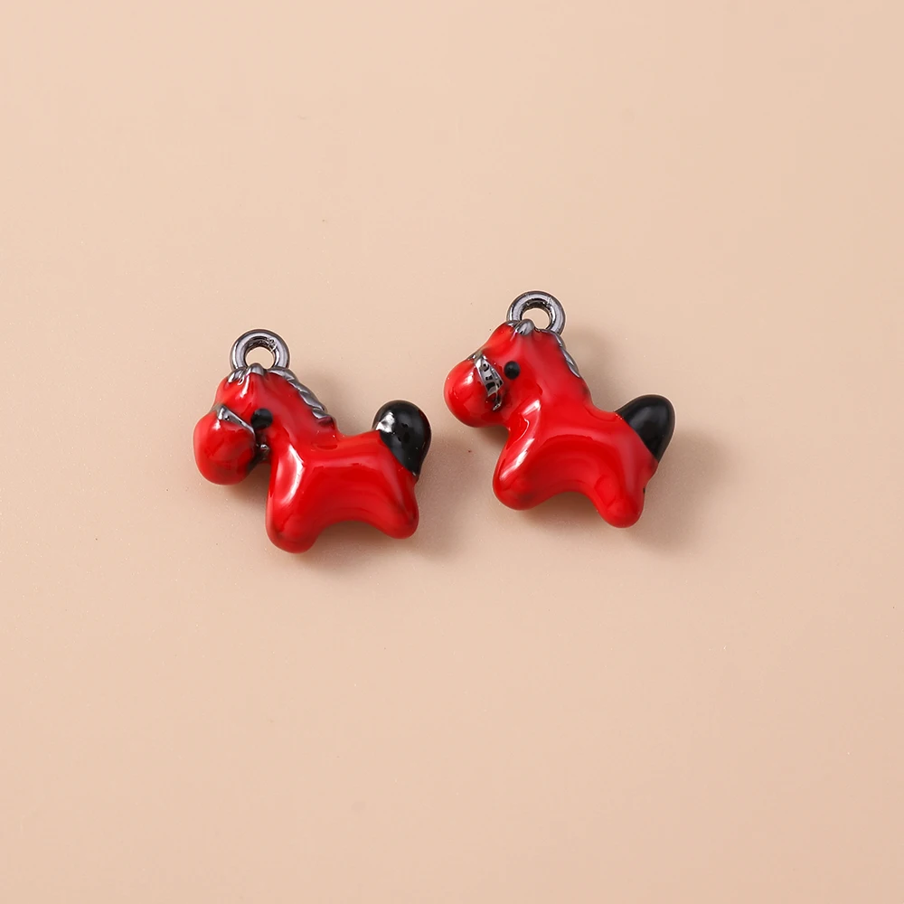 Leslie 5 Stück 15 mm süße Kawaii Red Horse Charms für Anhänger Halskette Ohrringe Armband DIY Schmuckherstellung Zubehör – Detail 6