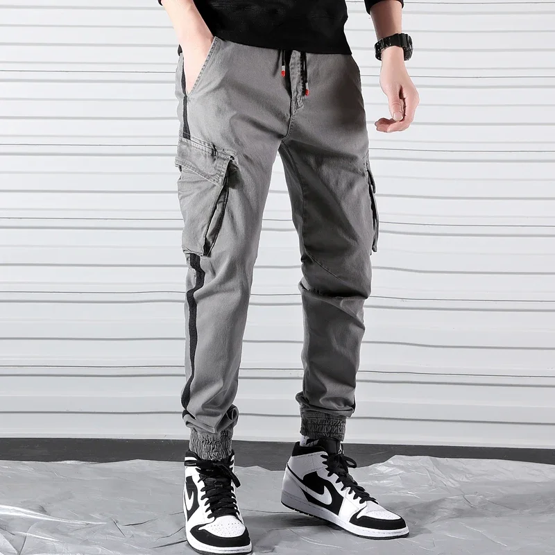 

Mens Joggers With Side Pockets Skinny Hip Hop Pants Mens Striped Pencil Cargo Pants Men Slim Fit Trousers Cotton Casual Pants