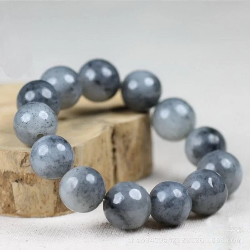 

A Hetian Jade 16Mm Men'S Blue And White Round Bead Seed Material Bracelet