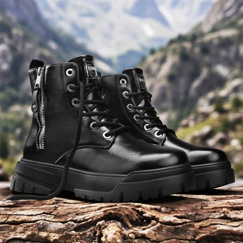 

Men's High-top Boots Fashion Casual Leather Boots Zapatillas Hombre Men's Sneakers Lace Up Ankle Boots Motorcycle Platform Boot