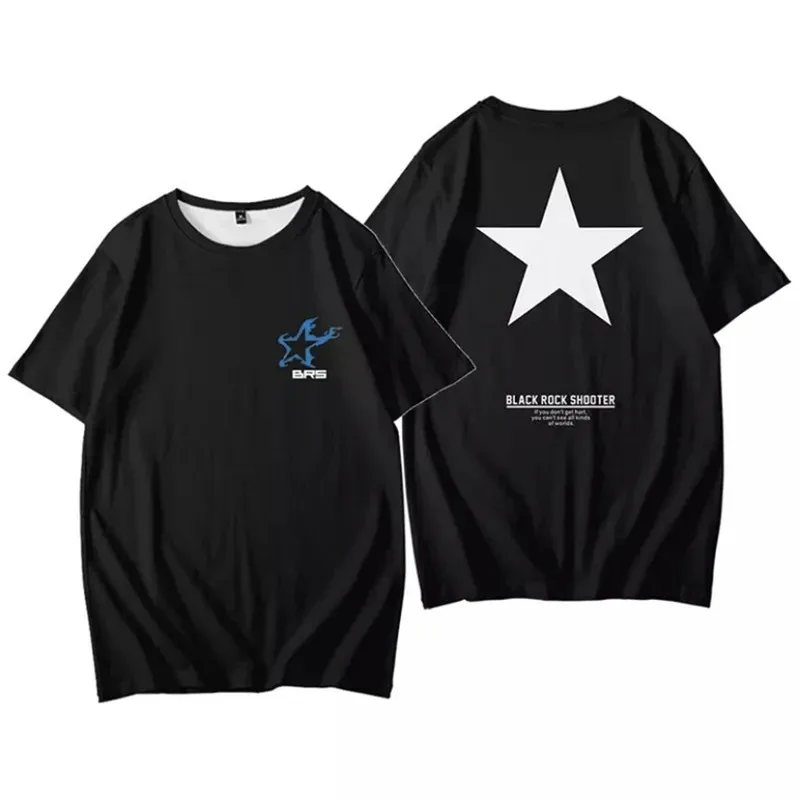 Homens e Mulheres Black Rock Shooter 3D Anime Game T-shirt, Cosplay Vestuário, O-pescoço, Tops de Manga Curta, Harajuku