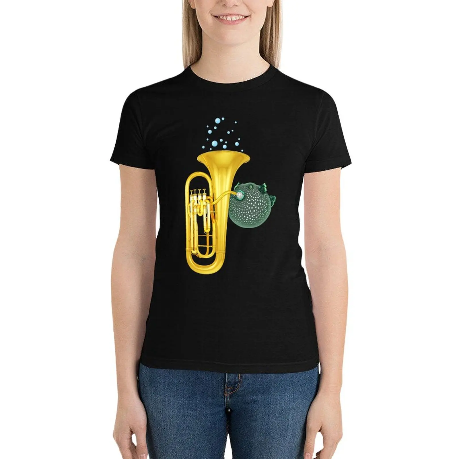 Puffer Fish Playing Tuba T-Shirt shirts graphic tees aesthetic clothes T-shirts for Women