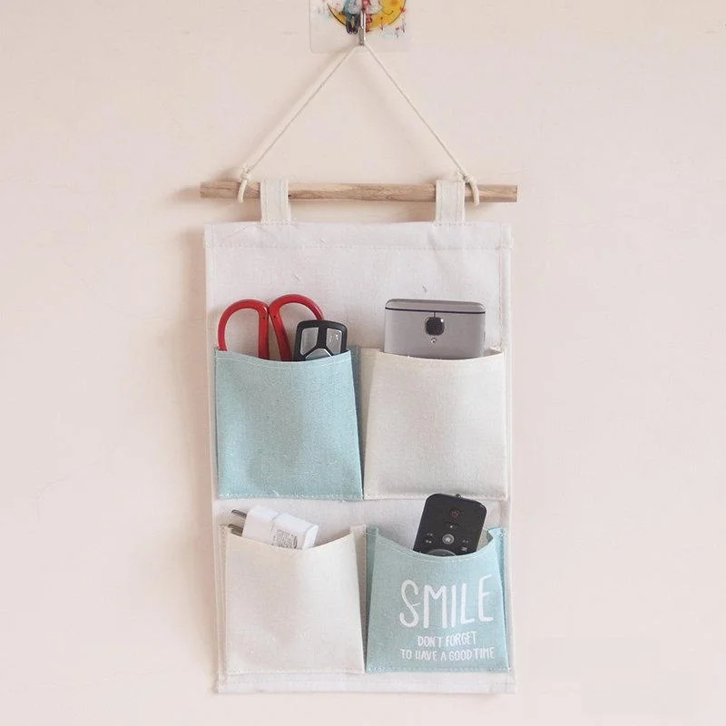 

Wall-Mounted Phone Storage Bag Dormitory Style Student Classroom Organization Cotton Bag Home Use Hanging Pouch Pure Color