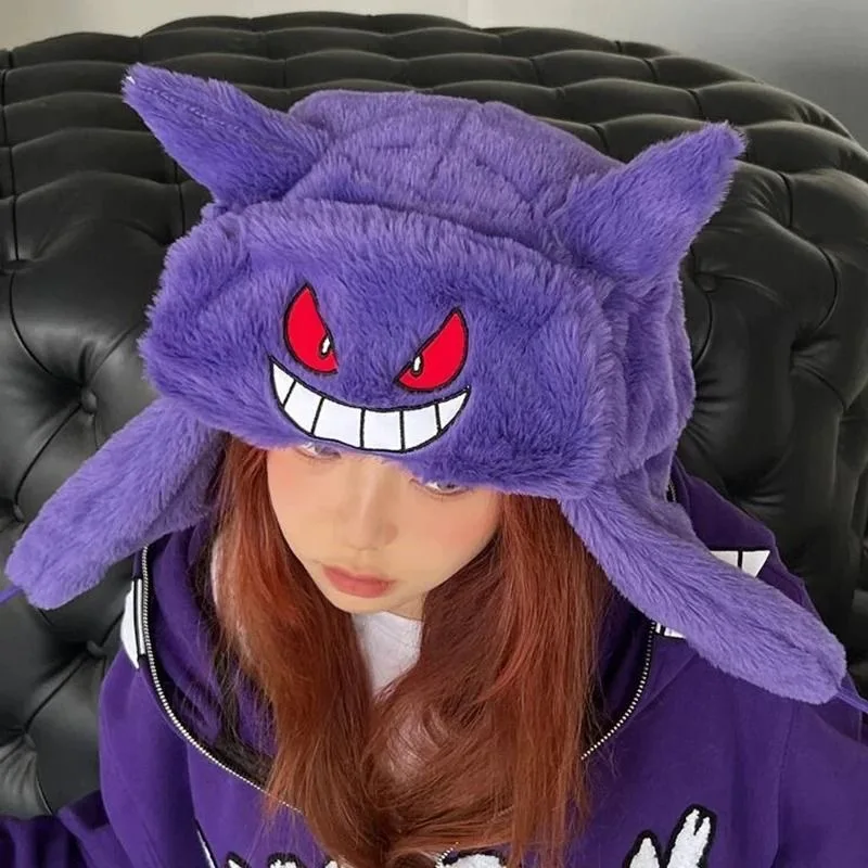 Kawaii Gengar Plush Hat Anime Winter Keep Warm Ski Windbreak Hats Cartoon Cosplay Cap Outdoors By Bike Caps Kid Festival Gifts