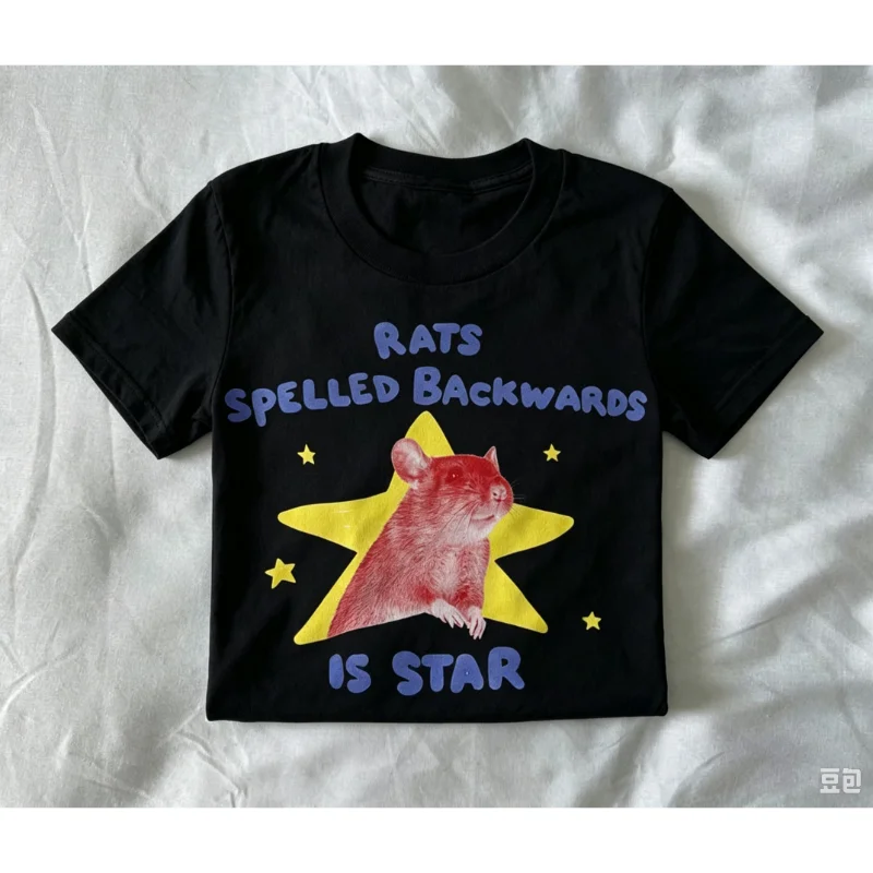 Funny Rat Meme T-Shirt Rats Spelled Backwards Is Star Slogan Print Retro Cartoon Unisex Oversized O-neck Casual Short Sleeve Tee