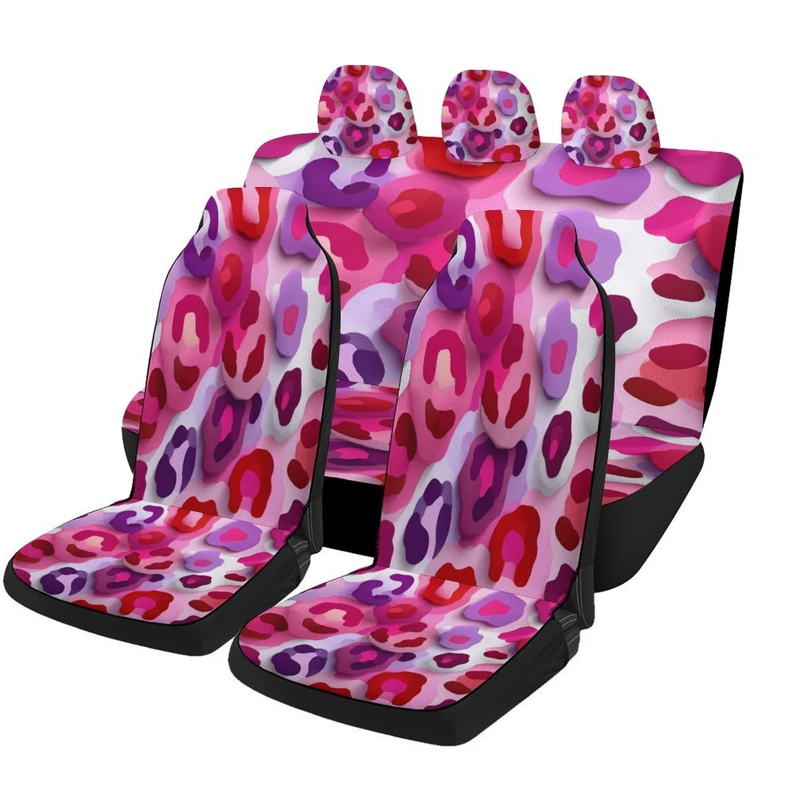 Vibrantly Patterned Leopard Print Car Seat Cover Set Suitable For Various Vehicles, Stylish And Unique Car Seat Covers Complete