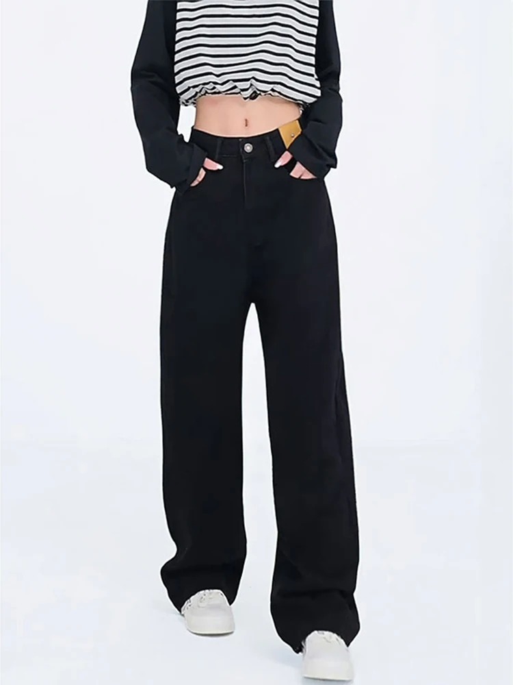 

plus Size Women's Bla Wide Leg Jeans Straight Cut Slimming for Pear aped Body High Waist Comfortable Casual Korean Sle