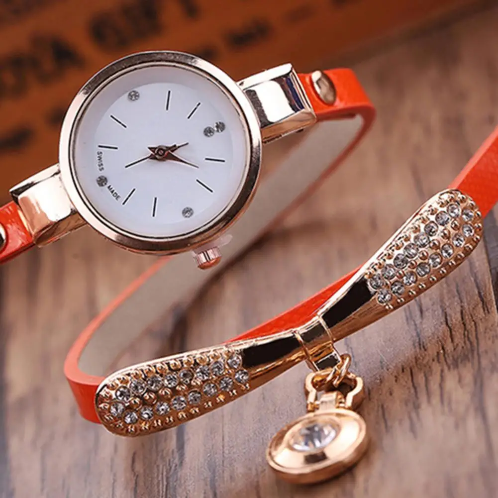 Rhinestone Inlaid Analog Quartz Watch Women Jewelry Crystal Diamond Watch Faux Leather Watchband Wrist Watch Fashion Wristwatch