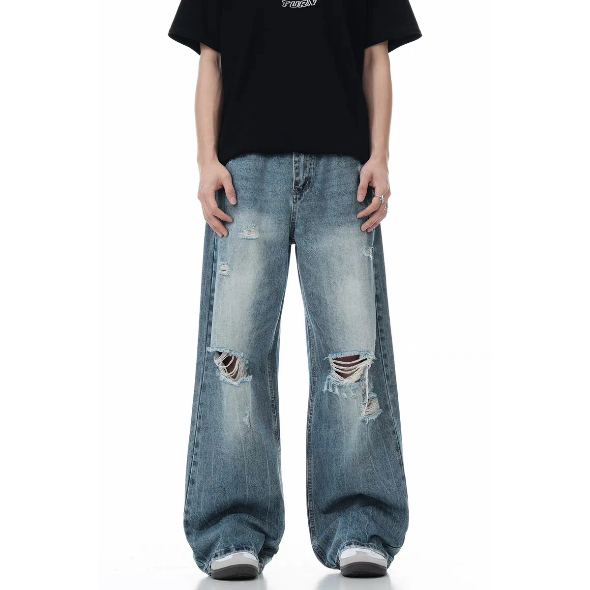 

Джинсы с американским дизайном в стиле ретро, свободные повседневные мужские и женские модные длинные брюки с надписью, износостойкие прямые джинсы