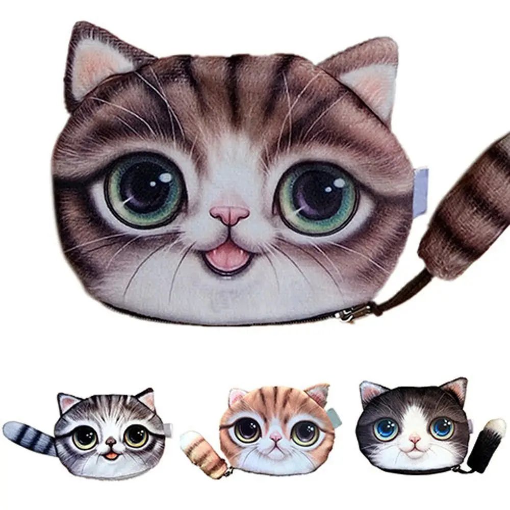 Personalized Coin Change Purse Woman Cat Head Meow Big Face Small Tail Cat Cartoon Cat Zero Wallet Coin Bag with Zipper