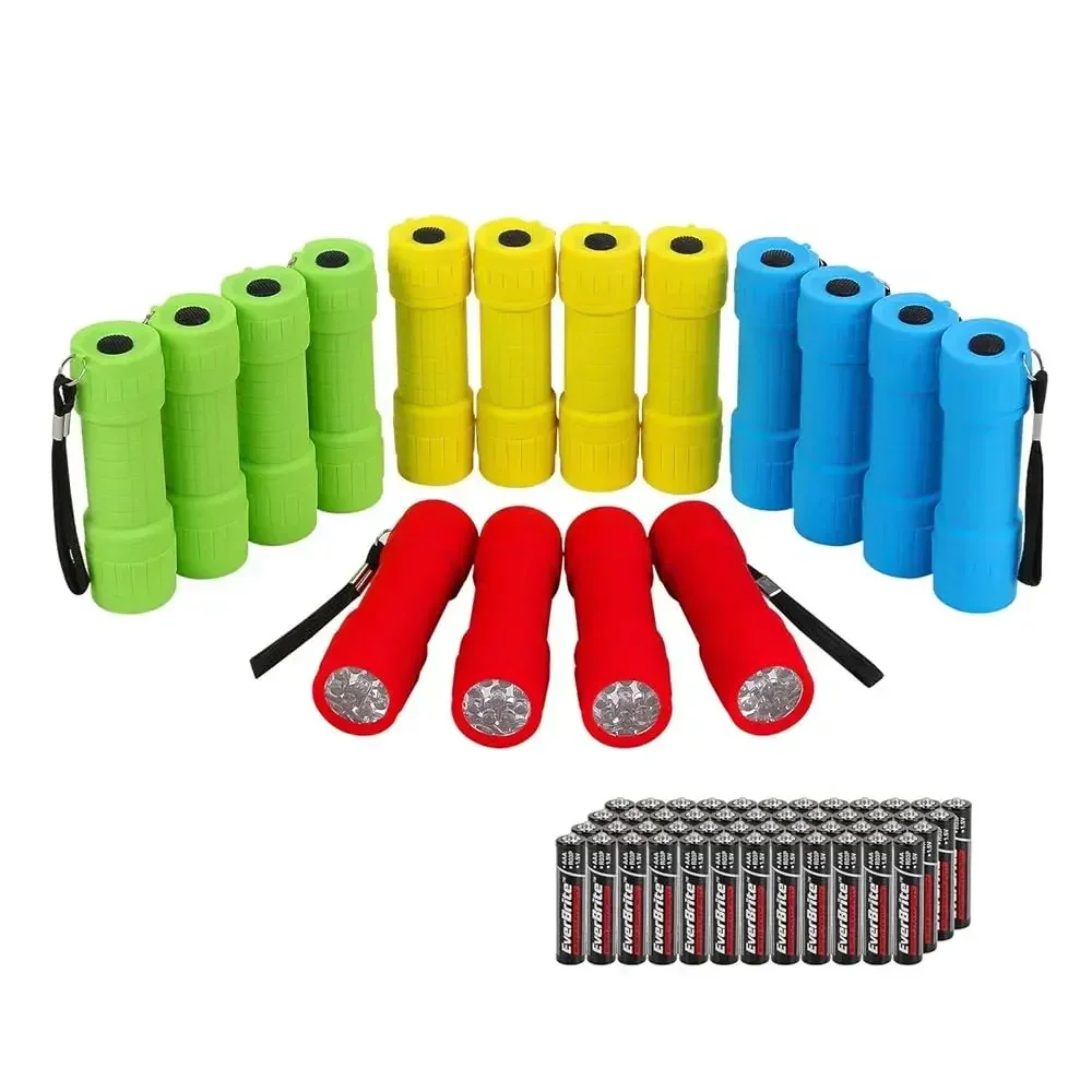 

Free Shipping16-Pack Mini LED Flashlight Set, Small Flash Lights Assorted 4 Colors, 48 AAA Batteries Included, for Emergency, Ca