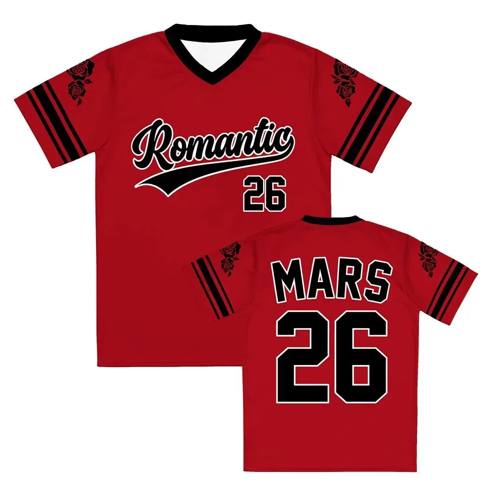 THE ROMANTIC TOUR 2026 Jersey BRUNO MARS Design Print Football Tee V-neck Short Sleeve Summer Men T-shirt Casual Breathable Top