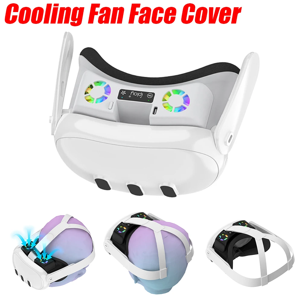 VR Cooling Fan Face Cover Facial Interface Radiator with RGB Light with Anti-Leakage Nose Pad for Meta Quest 3 VR Headset