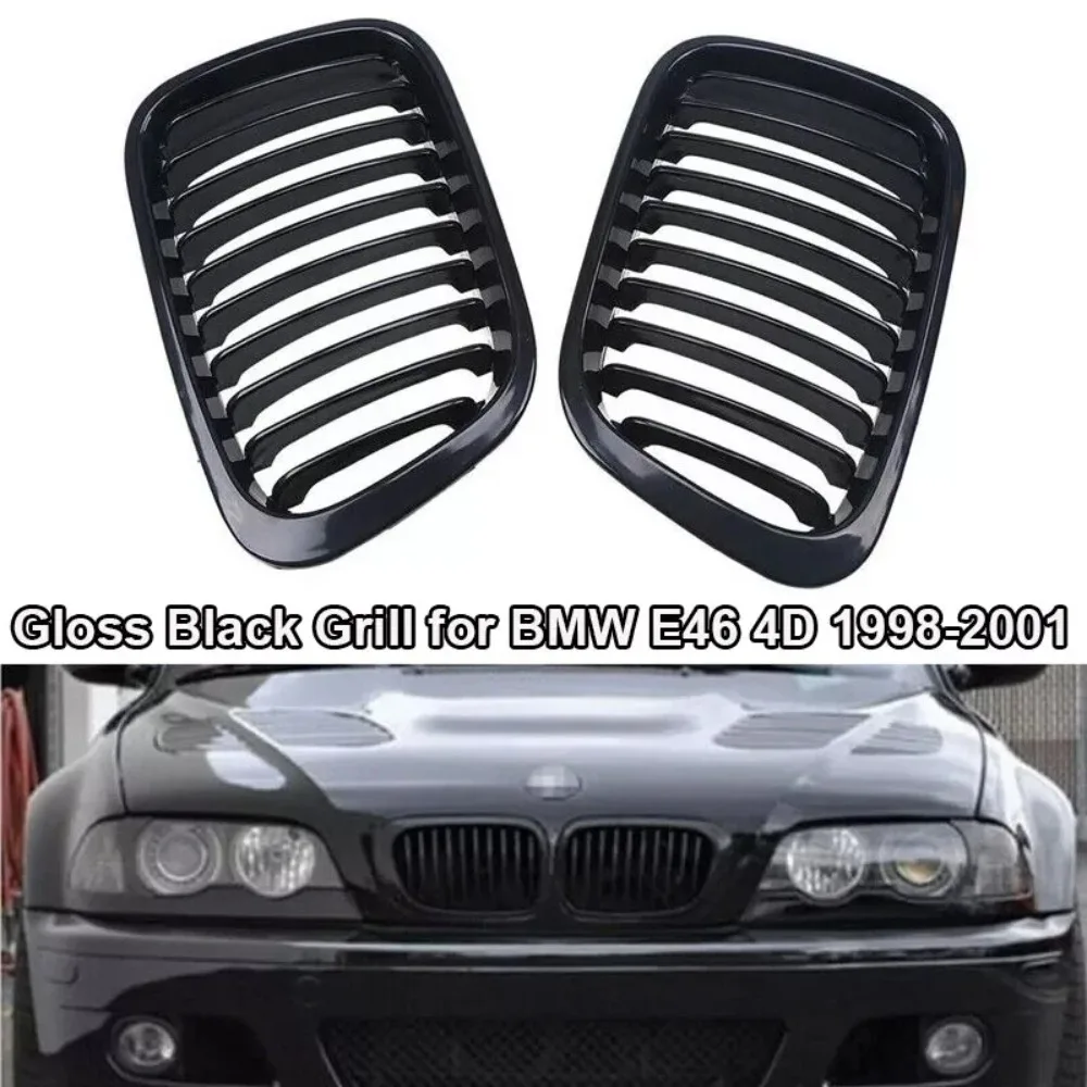 

For BMW E46 4-Door 3-Series 1998-2001 Pre-LCI Gloss Black Car Front Bumper Kidney Grille Grill 51138208489 51138208490