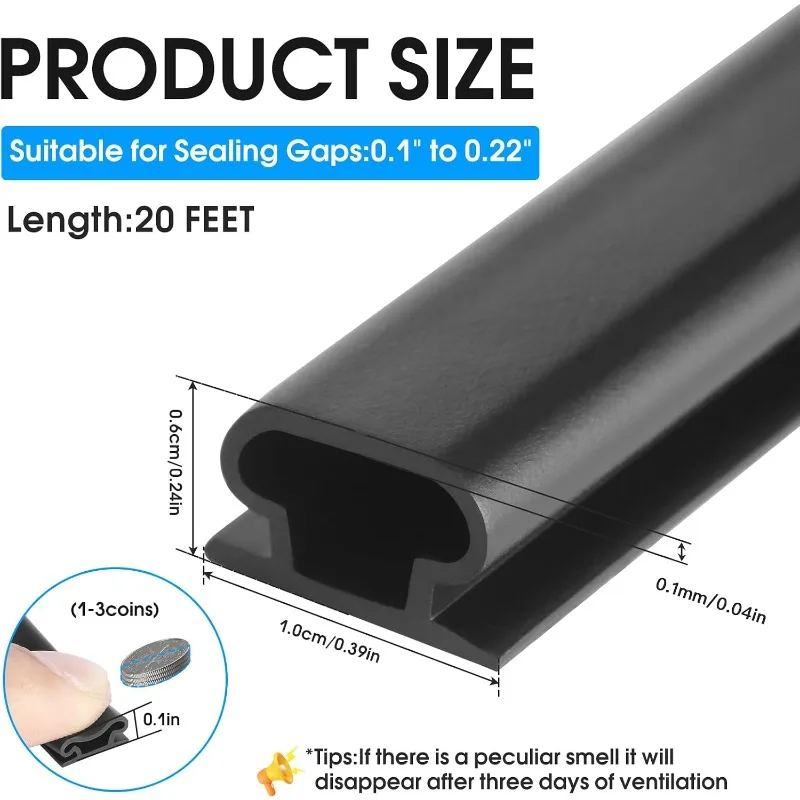 Weather Stripping Door Seal Strip, D-Shaped Self-Adhesive, Soundproof Blocks Cold Drafts & Dust, Black TPE 20Ft (3/8