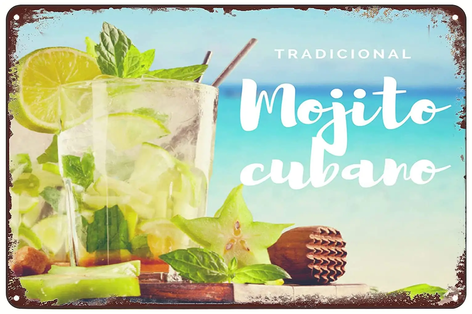 Metal Mojito Cubano Cocktail Tin Sign Tradicional Drink Metal Signs for Garage Man Cave Office Wall Art Decor 8 x12