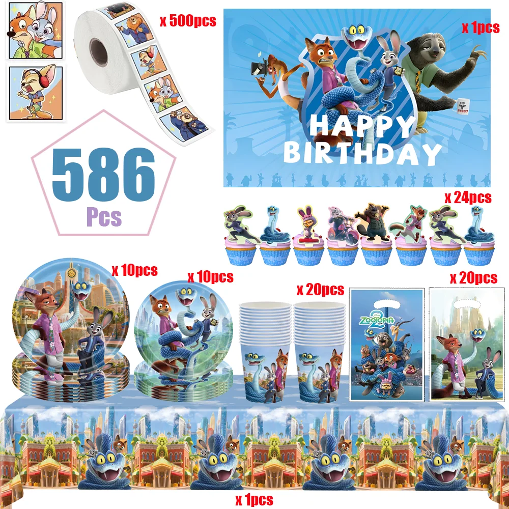 Cartoon Zootopia Geburtstagsparty-Set Einweg-Tischgeschirr Judy Tischdecke Becher Teller Servietten Ballon Babyparty Nick Gastgeschenke – Detail 6