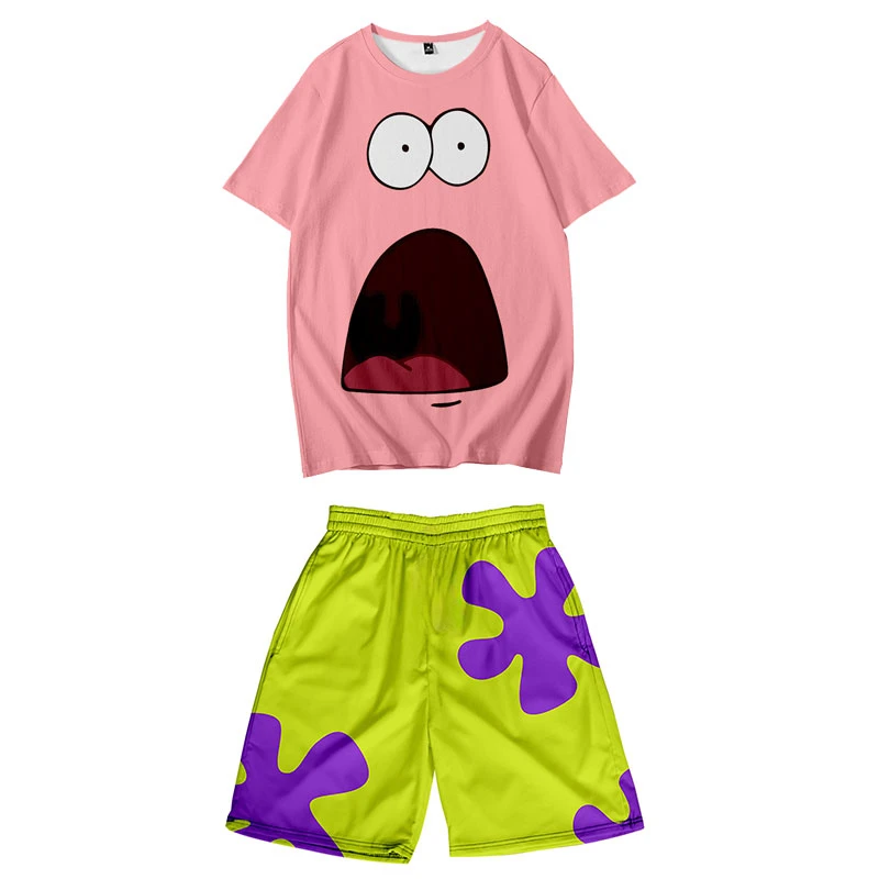 Kids Patrick Star SpongeBob Children\'s Summer Short Sleeved T-shirt and Shorts Set Beach Pants Casual and Breathable Cool Beach