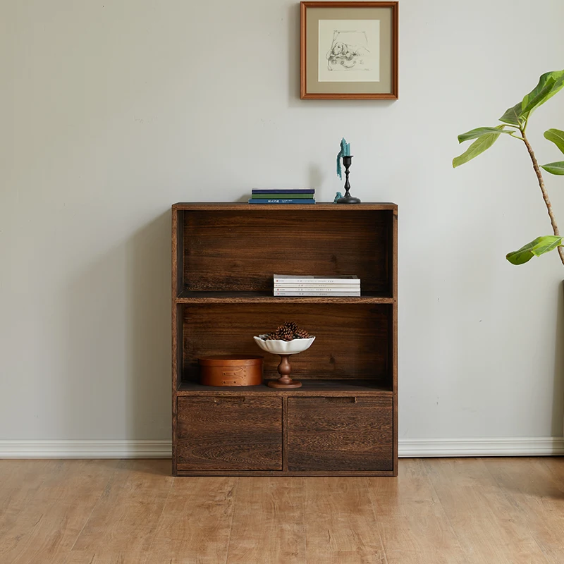 

‌Modular Open Bookcase Sideboard inWalnut Floor-Standing Wall Storage Shelf Entryway Multi-Functional Classic Display Organizer