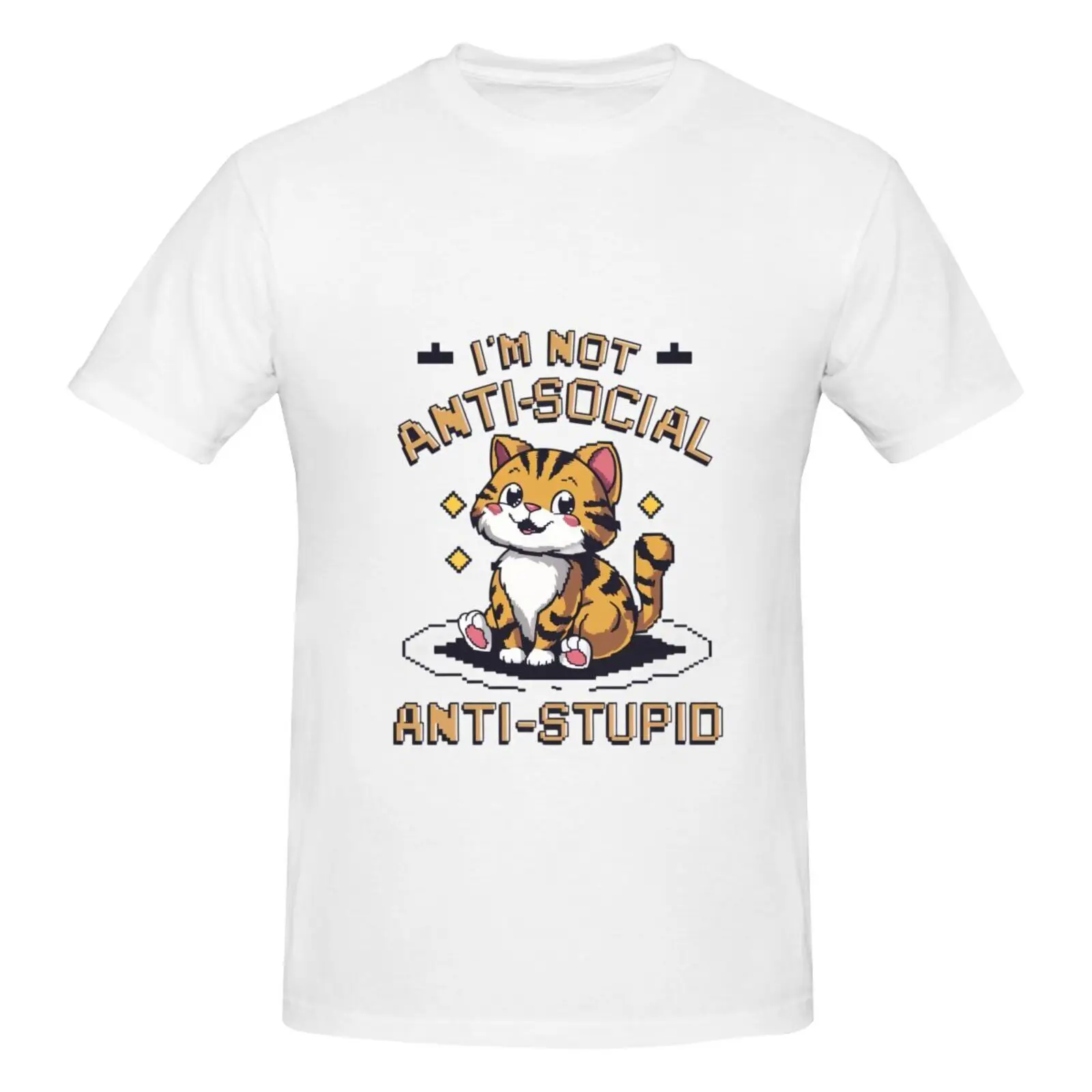 Trendy personalized cartoon cat men's T-shirt fashion short-sved