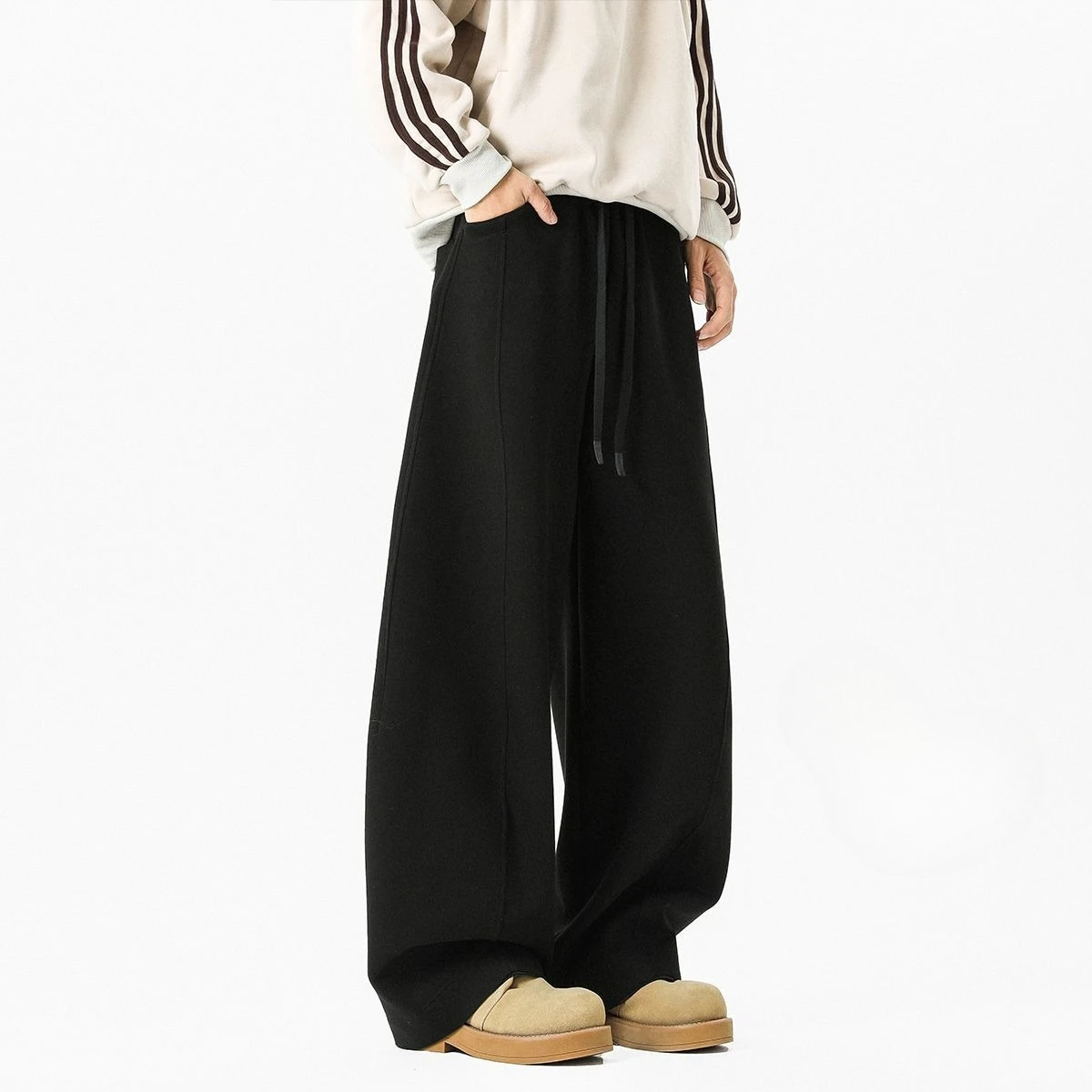 

Oversized Straight Trousers for Men Dark Gray Thick Fabric Cleanfit Design Floor Length Relaxed Fit Spring Autumn Wear