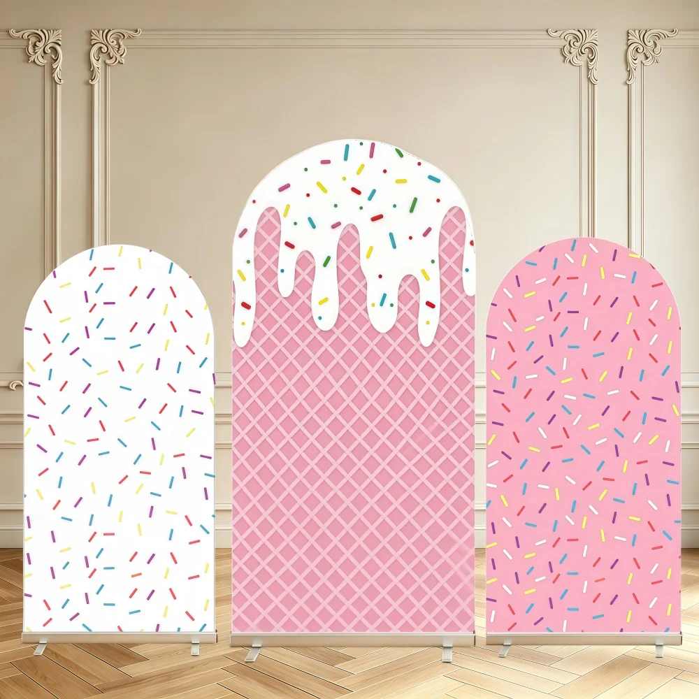 Sweet Ice Cream Party Arch Backdrop Cover Pink Girl Birthday Party Baby Shower Decoration Double Sided Arch Cover Background