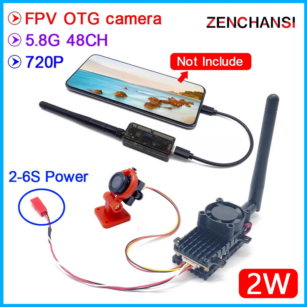 Over 20Km Long range 5.8G 48CH 2000mW adjustable VTX Transmitter with CMOS 700TVL Camera and OTG FPV Receiver UVC for RC Plane