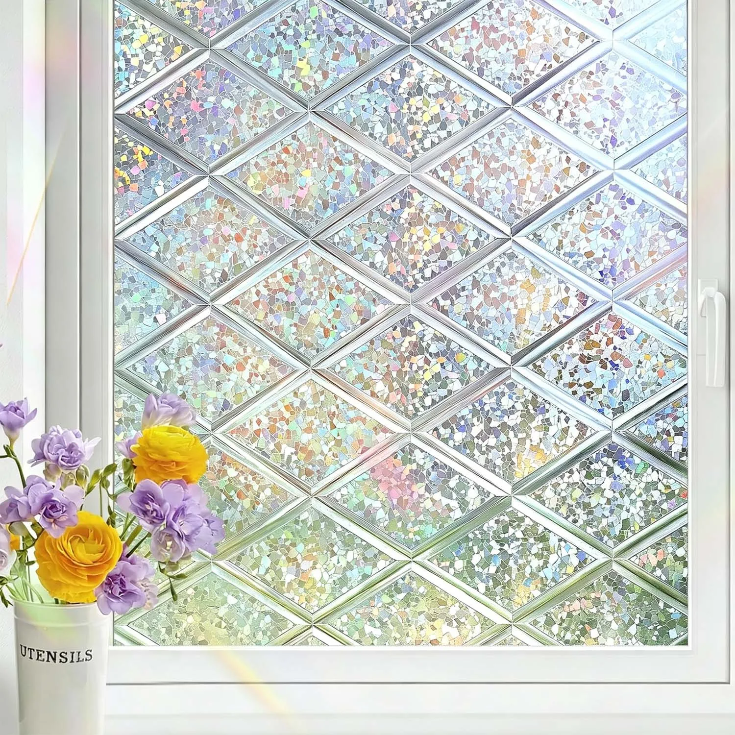 Window Privacy Film, Decorative Frosted Film, Lattice Static Cling Glass Clings, 3D Stickers for Home Office Front Door Bathroom