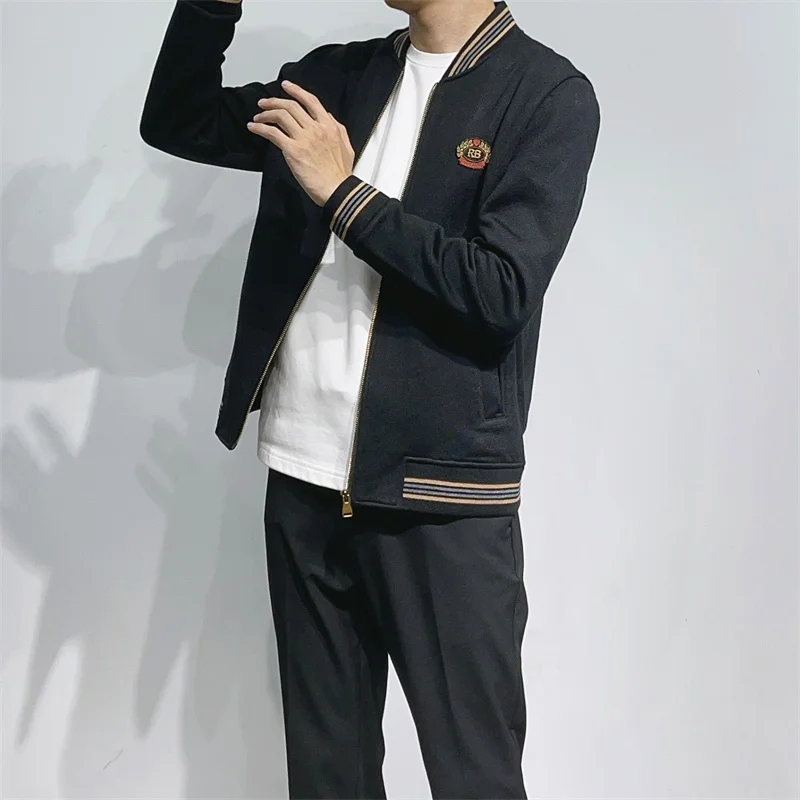 

Высококачественная вязаная шерстяная куртка с воротником-стойкой на молнии, черная, для мужчин, зимняя, модная, городская, утепленная, приталенного кроя